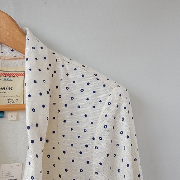 Anthropologie Cartonnier Polka Dot Blazer Size Small White Blue Bolero Jacket - Picture 4 of 16